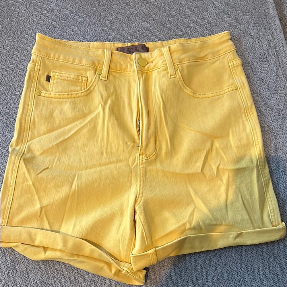 Judy Blue Brand Yellow Jean Shorts High-Waisted Cuffed